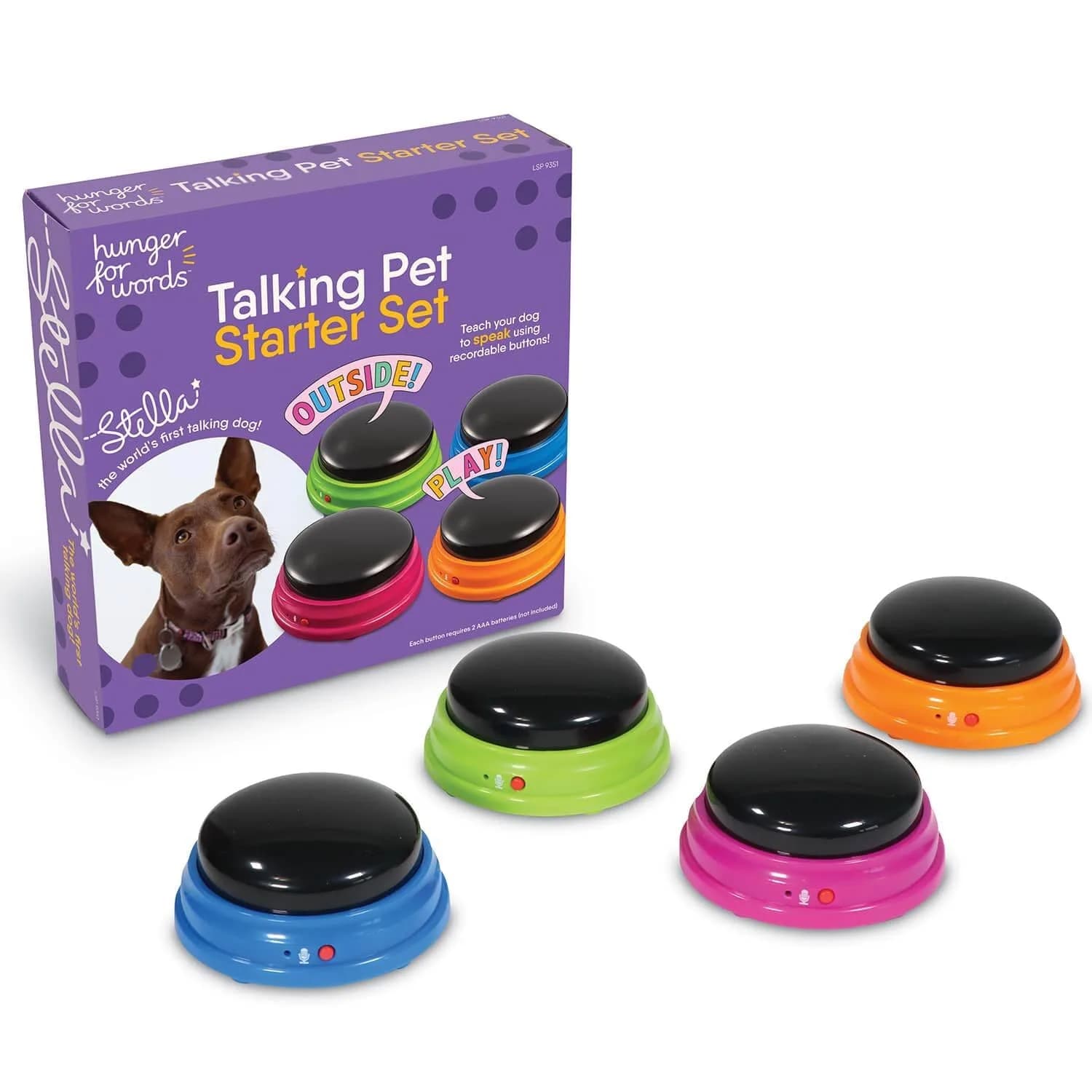 Hunger for Words Talking Pet Starter Set - Dog Buttons for Communication, 4 Recordable Buttons | Developed by Speech Therapist Christina Hunger - main product image