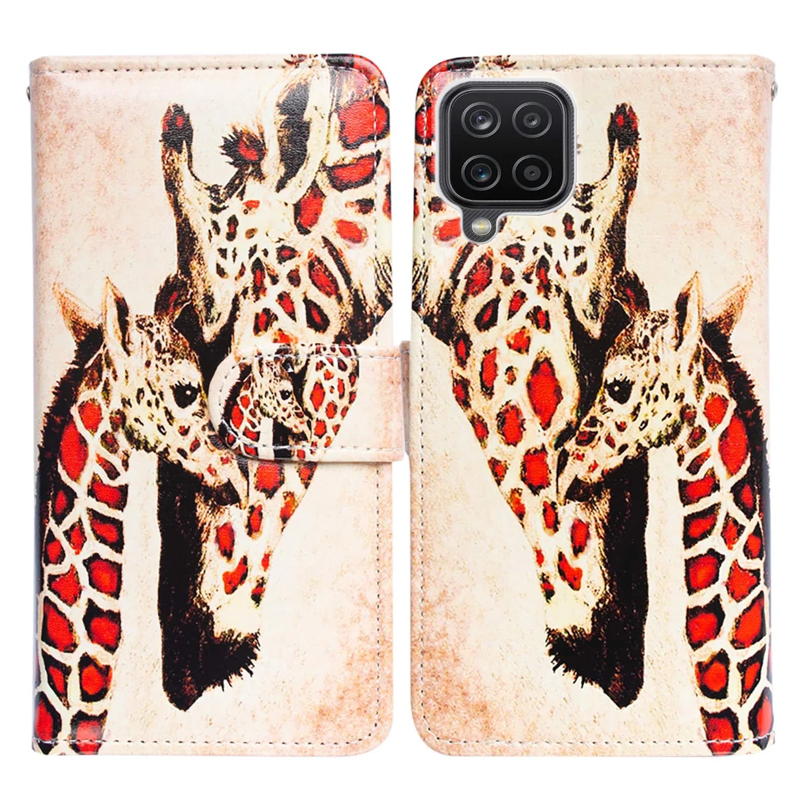Bcov Galaxy A12 Giraffe Mother Baby Leather Flip Phone Case Wallet Cover with Card Slot Holder Kickstand | Unique Animal Pattern