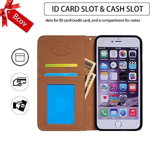 Bcov Galaxy A12 Giraffe Mother Baby Leather Flip Phone Case Wallet Cover with Card Slot Holder Kickstand | Unique Animal Pattern thumbnail 5