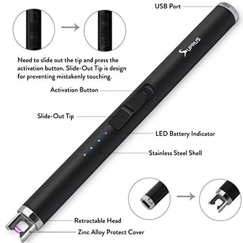 SUPRUS Electric USB Lighter Safety Switch Rechargeable Flameless Plasma Windproof Pocket Size (Black&Black&Black) | Windproof & Safe thumbnail 3