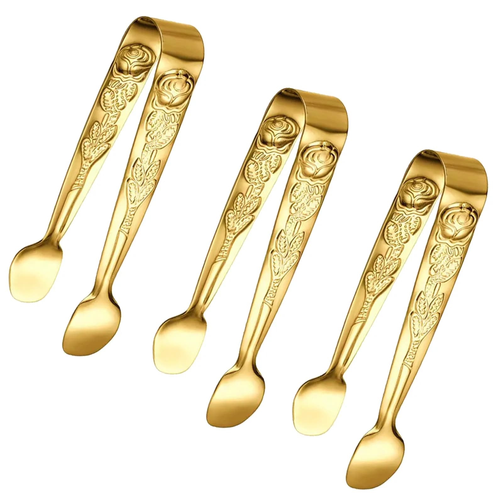 Sunenlyst Mini Serving Tongs 4.13 Inch (10.5 cm) Gold | 3-Piece Stainless Steel Appetizer Tongs