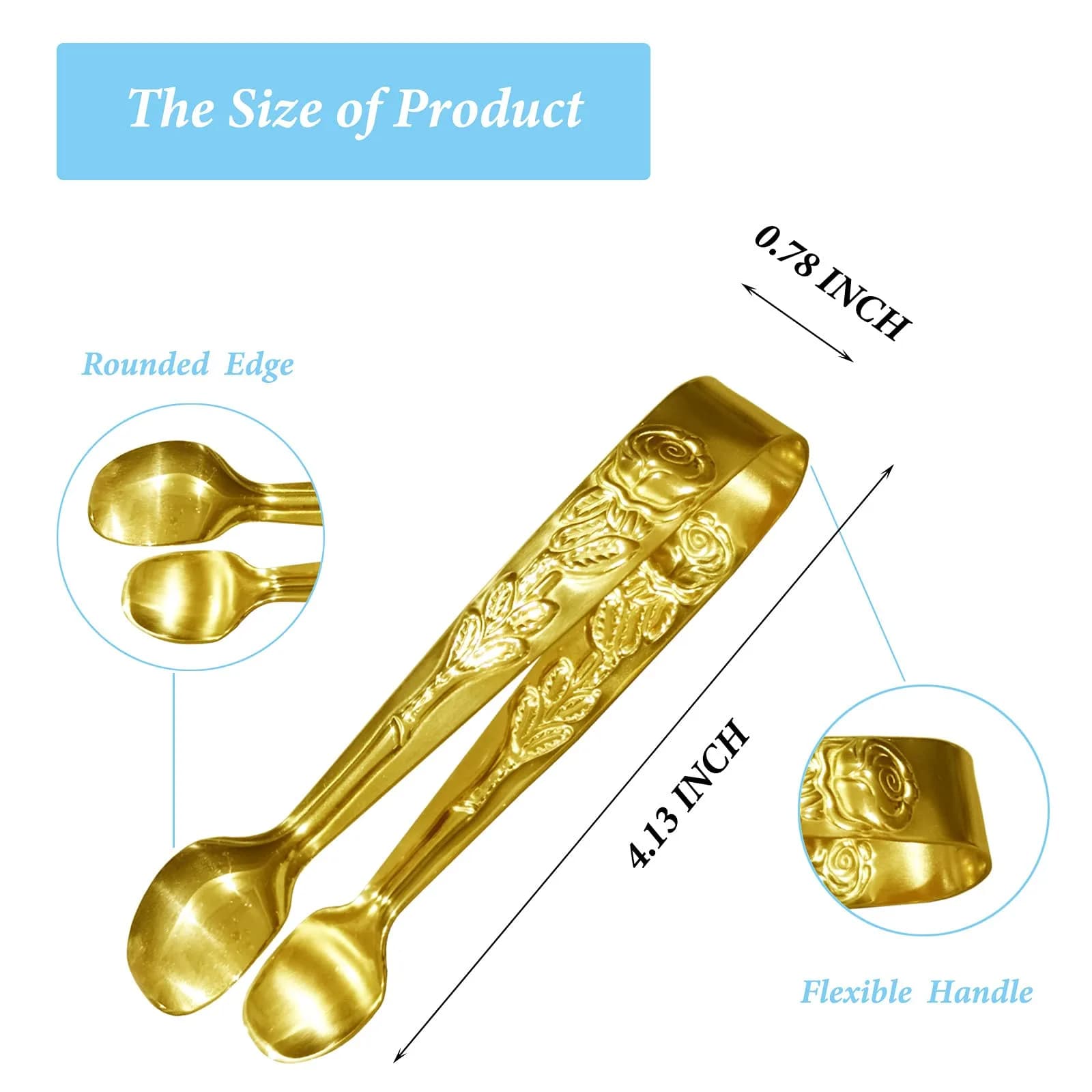 Sunenlyst Mini Serving Tongs 4.13 Inch (10.5 cm) Gold | 3-Piece Stainless Steel Appetizer Tongs - view 2