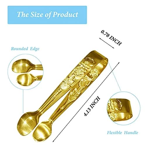 Sunenlyst Mini Serving Tongs 4.13 Inch (10.5 cm) Gold | 3-Piece Stainless Steel Appetizer Tongs thumbnail 2