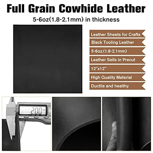 ingguise Black Tooling Leather Sheets Square 12"x12" | Full Grain Cowhide for Crafts & Sewing thumbnail 2