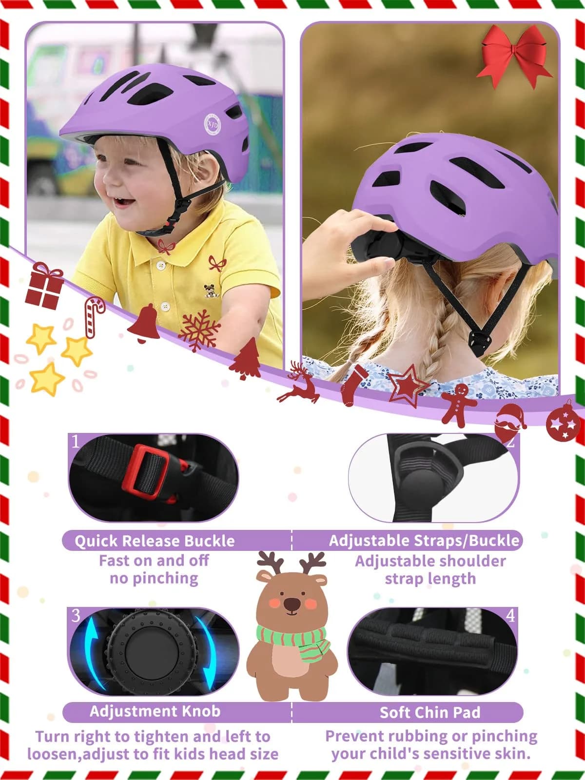 XJD Toddler Helmet for Kids - Light Purple, Small (52-56 cm) - Multi-Sport Adjustable - view 4