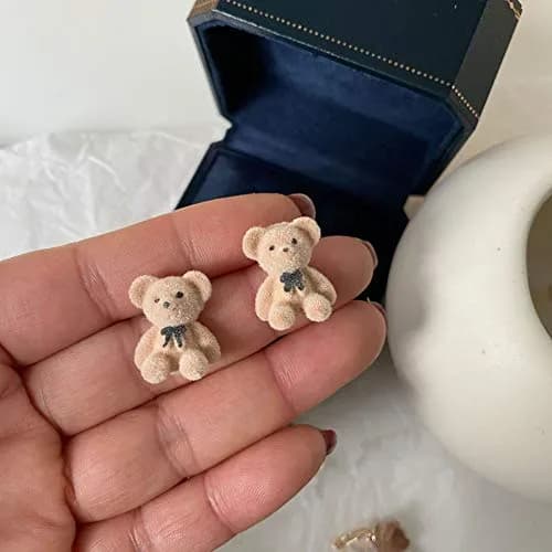 Pingyongchang Plush Bear Stud Earrings | Cute Cartoon Animal Jewelry for Women thumbnail 4