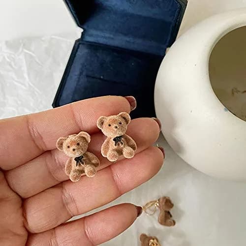 Pingyongchang Plush Bear Stud Earrings | Cute Cartoon Animal Jewelry for Women thumbnail 6