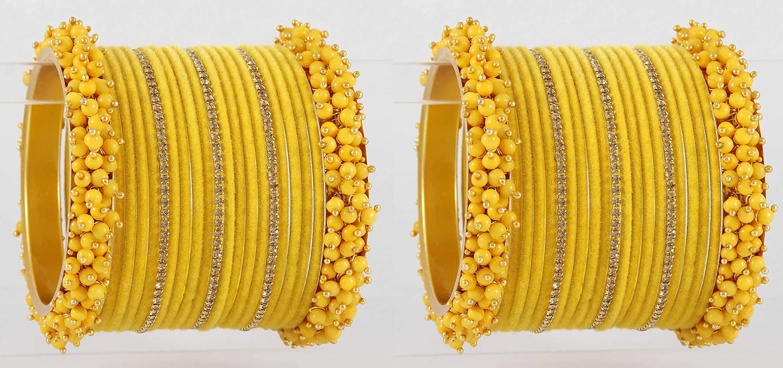 NMII Yellow Base Metal Zircon Gemstone & Velvet Bangle Set for Women & Girls, 2.4 Inches (Pack of 42) - view 4