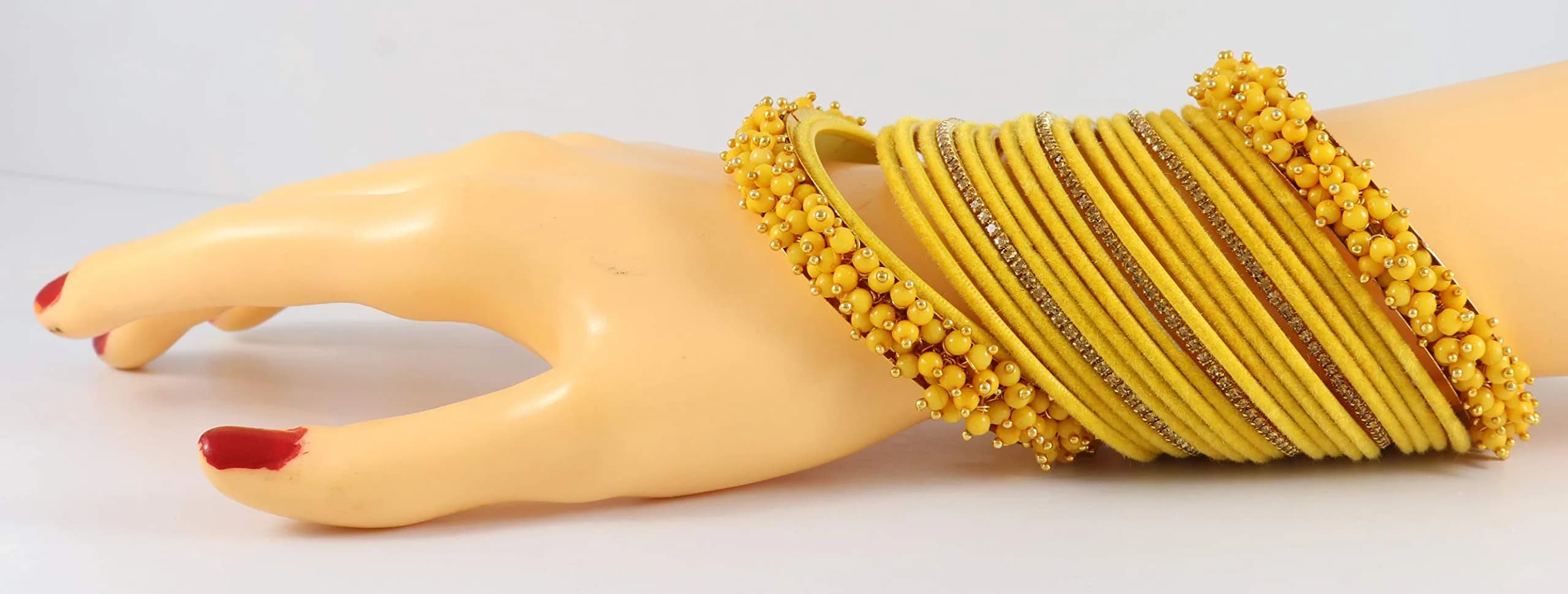 NMII Yellow Base Metal Zircon Gemstone & Velvet Bangle Set for Women & Girls, 2.4 Inches (Pack of 42) - view 5