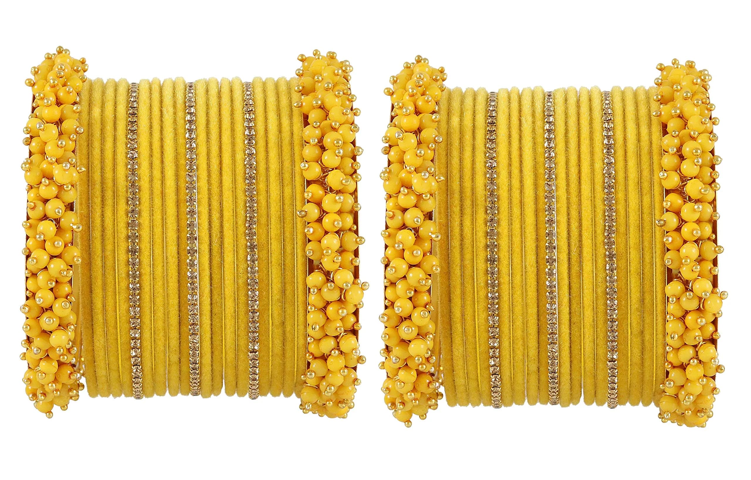 NMII Yellow Base Metal Zircon Gemstone & Velvet Bangle Set for Women & Girls, 2.4 Inches (Pack of 42) - main product image