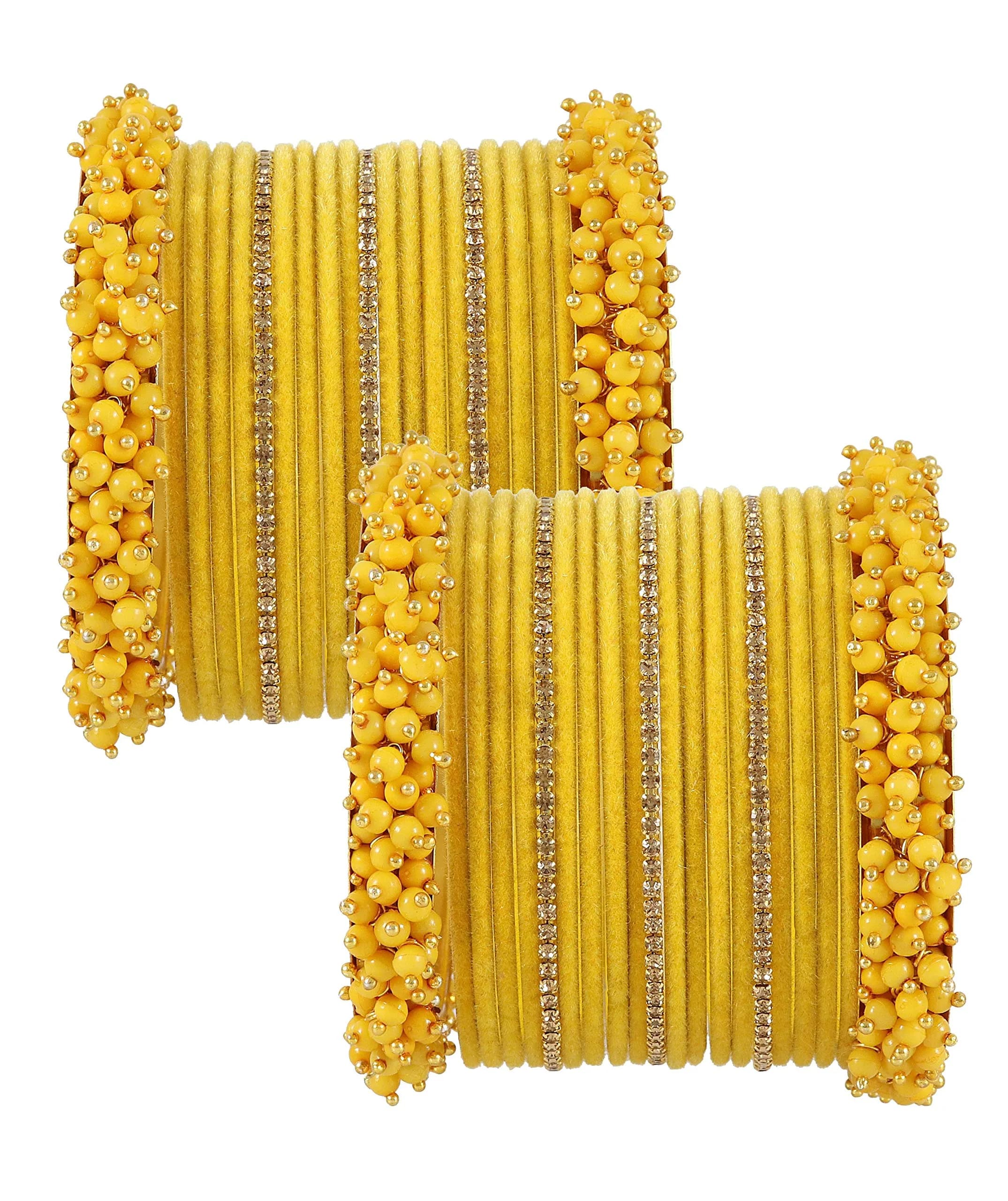 NMII Yellow Base Metal Zircon Gemstone & Velvet Bangle Set for Women & Girls, 2.4 Inches (Pack of 42) - view 2