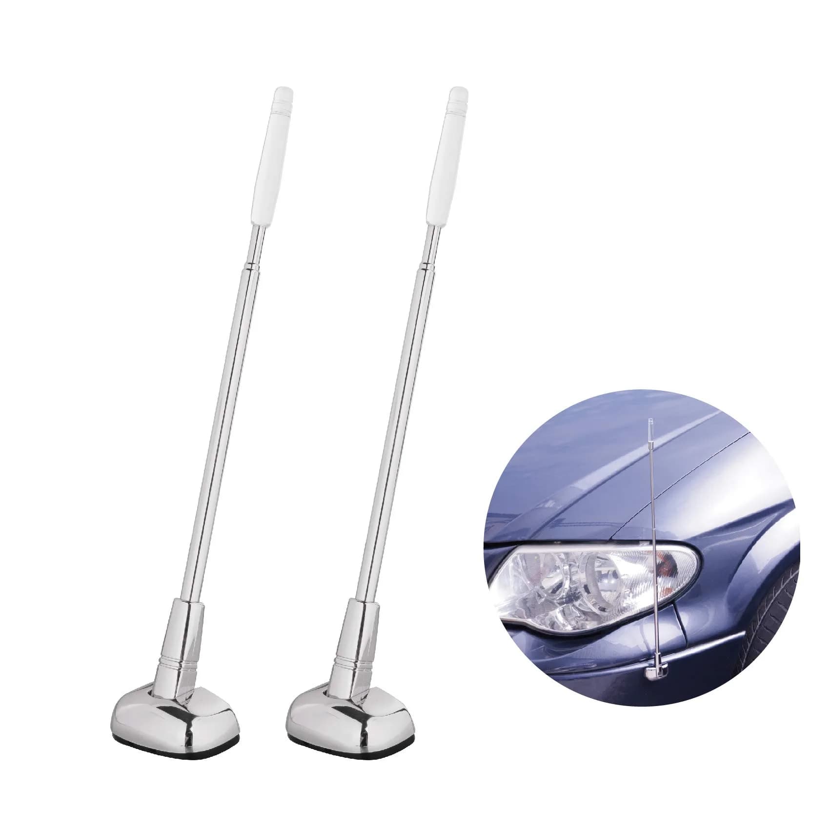 Hypersonic 2-Pack Car Bumper Corner Antenna Pole Adjust Driving Parking Marker Protector 29.2cm - 58.4cm (11in - 23in) | Essential for New Drivers — Chrome