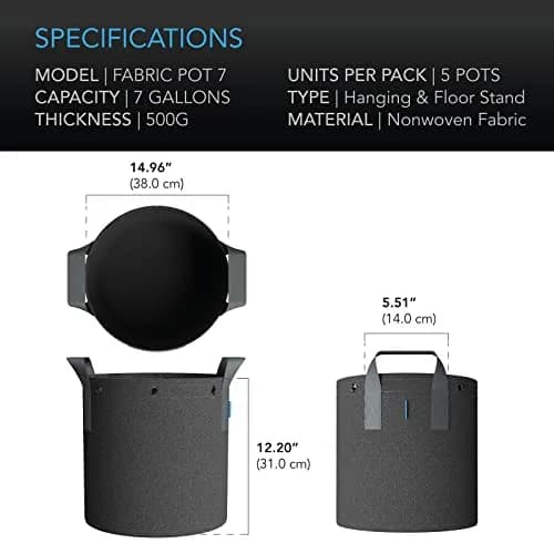 AC Infinity Heavy-Duty 7 Gallon Fabric Pots, 5-Pack | Air-Pruning Grow Bags for Healthy Roots thumbnail 6