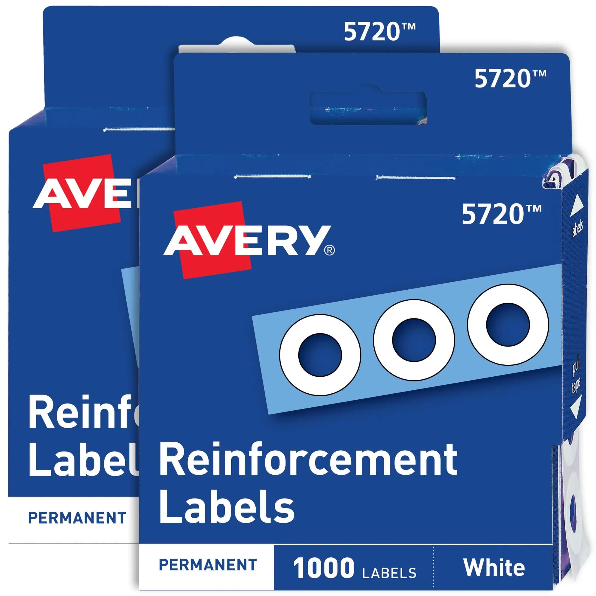Avery Self-Adhesive Hole Reinforcement Stickers, White, 2000 Labels (2-Pack) - main product image