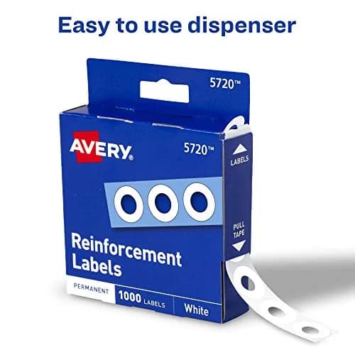 Avery Self-Adhesive Hole Reinforcement Stickers, White, 2000 Labels (2-Pack) thumbnail 7