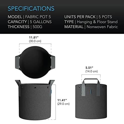 AC Infinity Heavy-Duty 5 Gallon Fabric Pots, 5-Pack | Air-Pruning, Insulated, BPA-Free thumbnail 6