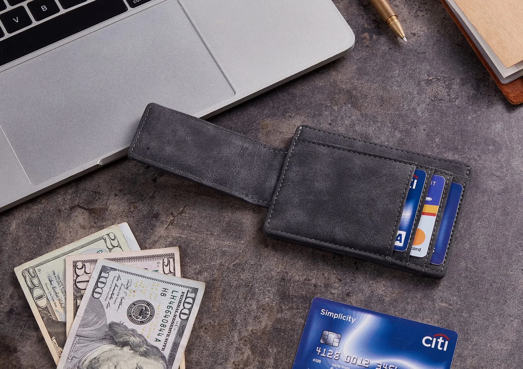 Toughergun Minimalist Wallet for Men with Magnetic Money Clip Leather Slim Wallet, Credit Card Holder RFID Blocking Front Pocket Holds Cash and Cards (Deep Grey) - view 5