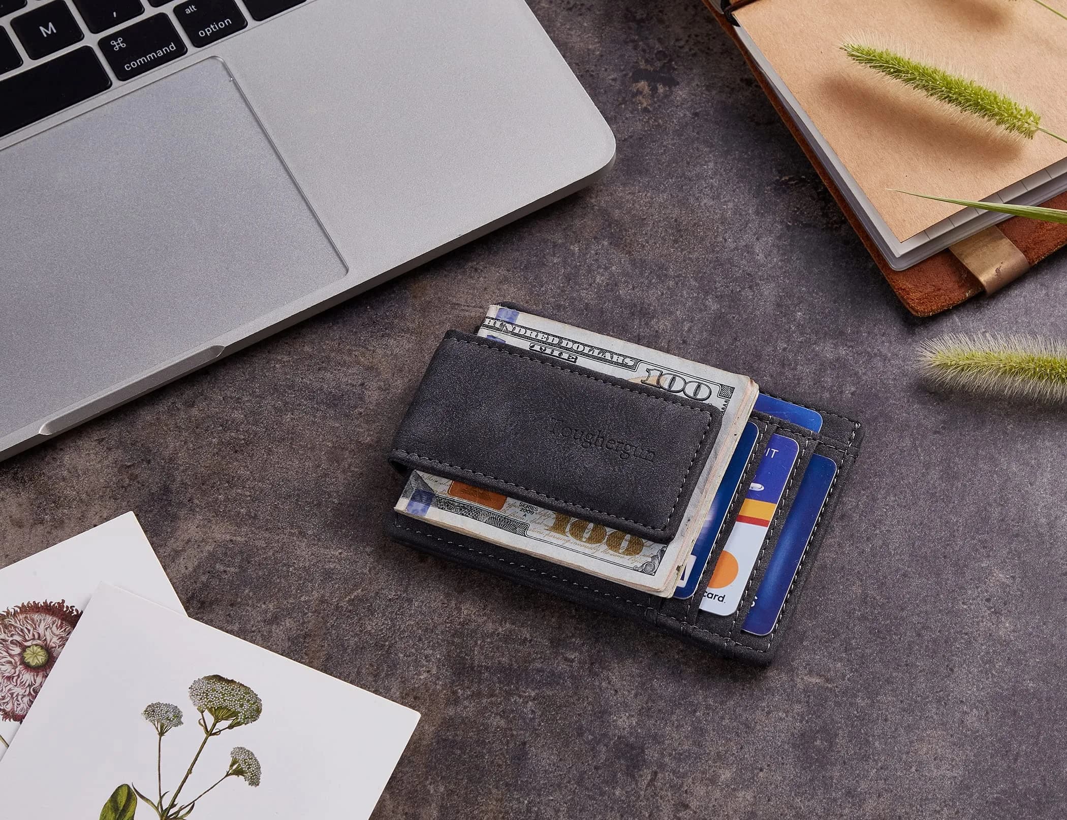 Toughergun Minimalist Wallet for Men with Magnetic Money Clip Leather Slim Wallet, Credit Card Holder RFID Blocking Front Pocket Holds Cash and Cards (Deep Grey) - view 6