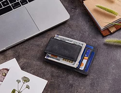 Toughergun Minimalist Wallet for Men with Magnetic Money Clip Leather Slim Wallet, Credit Card Holder RFID Blocking Front Pocket Holds Cash and Cards (Deep Grey) thumbnail 6