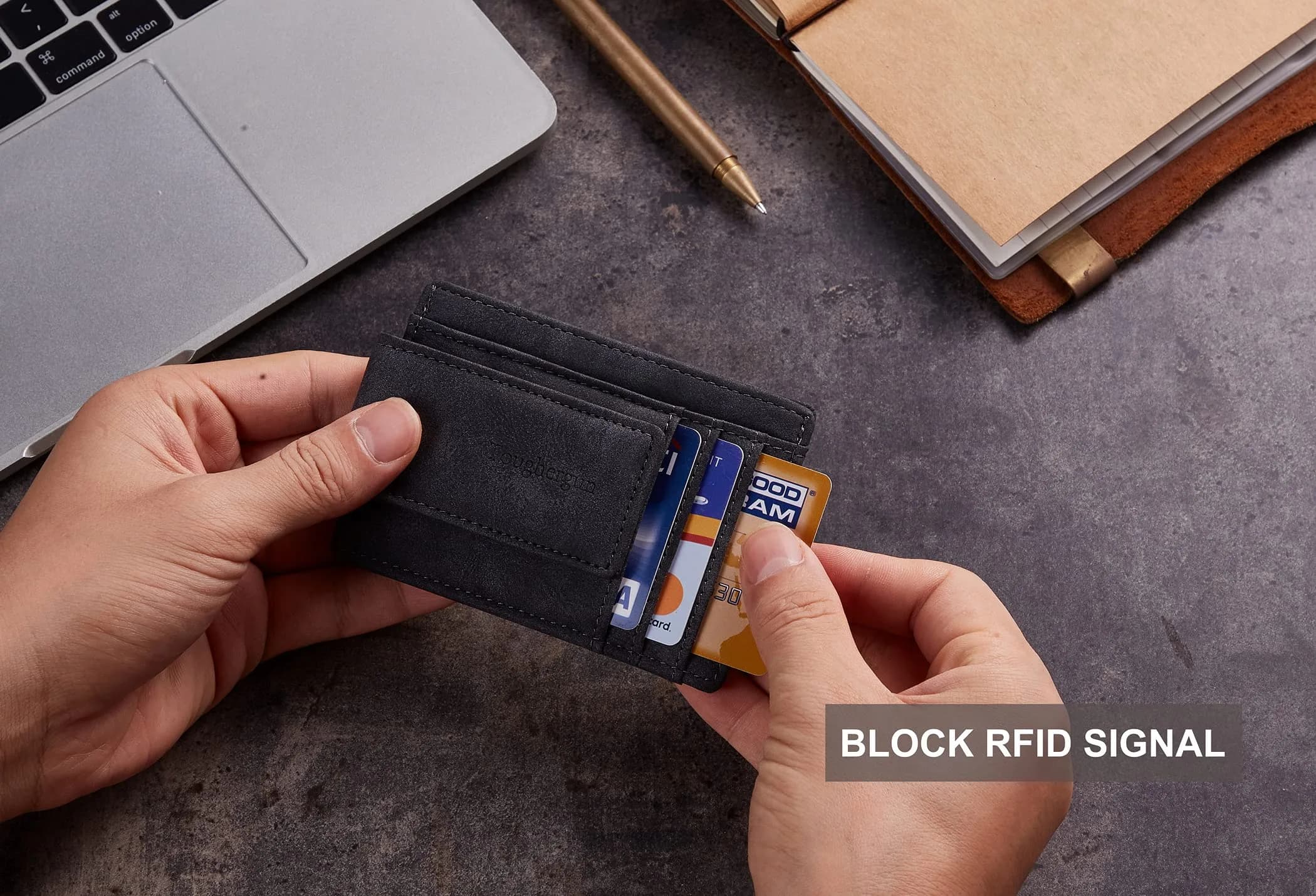 Toughergun Minimalist Wallet for Men with Magnetic Money Clip Leather Slim Wallet, Credit Card Holder RFID Blocking Front Pocket Holds Cash and Cards (Deep Grey) - view 7