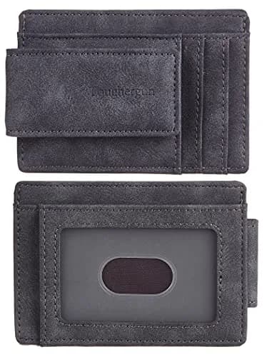 Toughergun Minimalist Wallet for Men with Magnetic Money Clip Leather Slim Wallet, Credit Card Holder RFID Blocking Front Pocket Holds Cash and Cards (Deep Grey) thumbnail 1