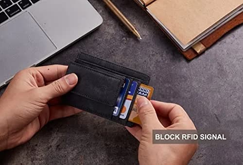 Toughergun Minimalist Wallet for Men with Magnetic Money Clip Leather Slim Wallet, Credit Card Holder RFID Blocking Front Pocket Holds Cash and Cards (Deep Grey) thumbnail 7