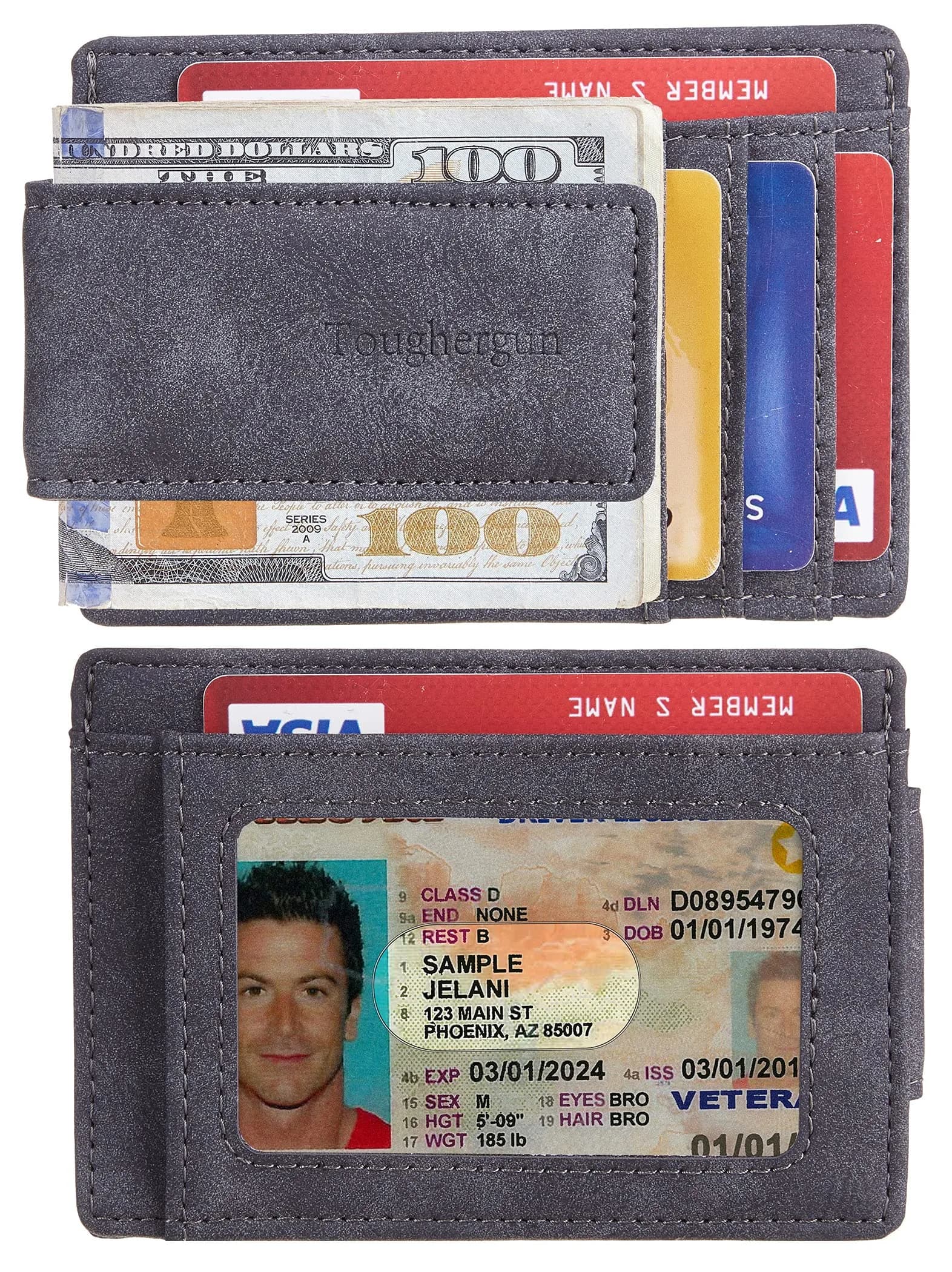 Toughergun Minimalist Wallet for Men with Magnetic Money Clip Leather Slim Wallet, Credit Card Holder RFID Blocking Front Pocket Holds Cash and Cards (Deep Grey) - view 2