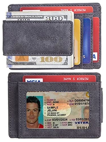 Toughergun Minimalist Wallet for Men with Magnetic Money Clip Leather Slim Wallet, Credit Card Holder RFID Blocking Front Pocket Holds Cash and Cards (Deep Grey) thumbnail 2