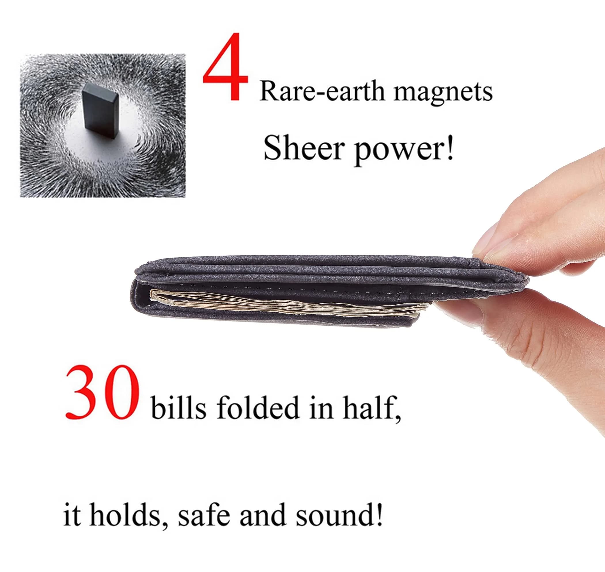 Toughergun Minimalist Wallet for Men with Magnetic Money Clip Leather Slim Wallet, Credit Card Holder RFID Blocking Front Pocket Holds Cash and Cards (Deep Grey) - view 4