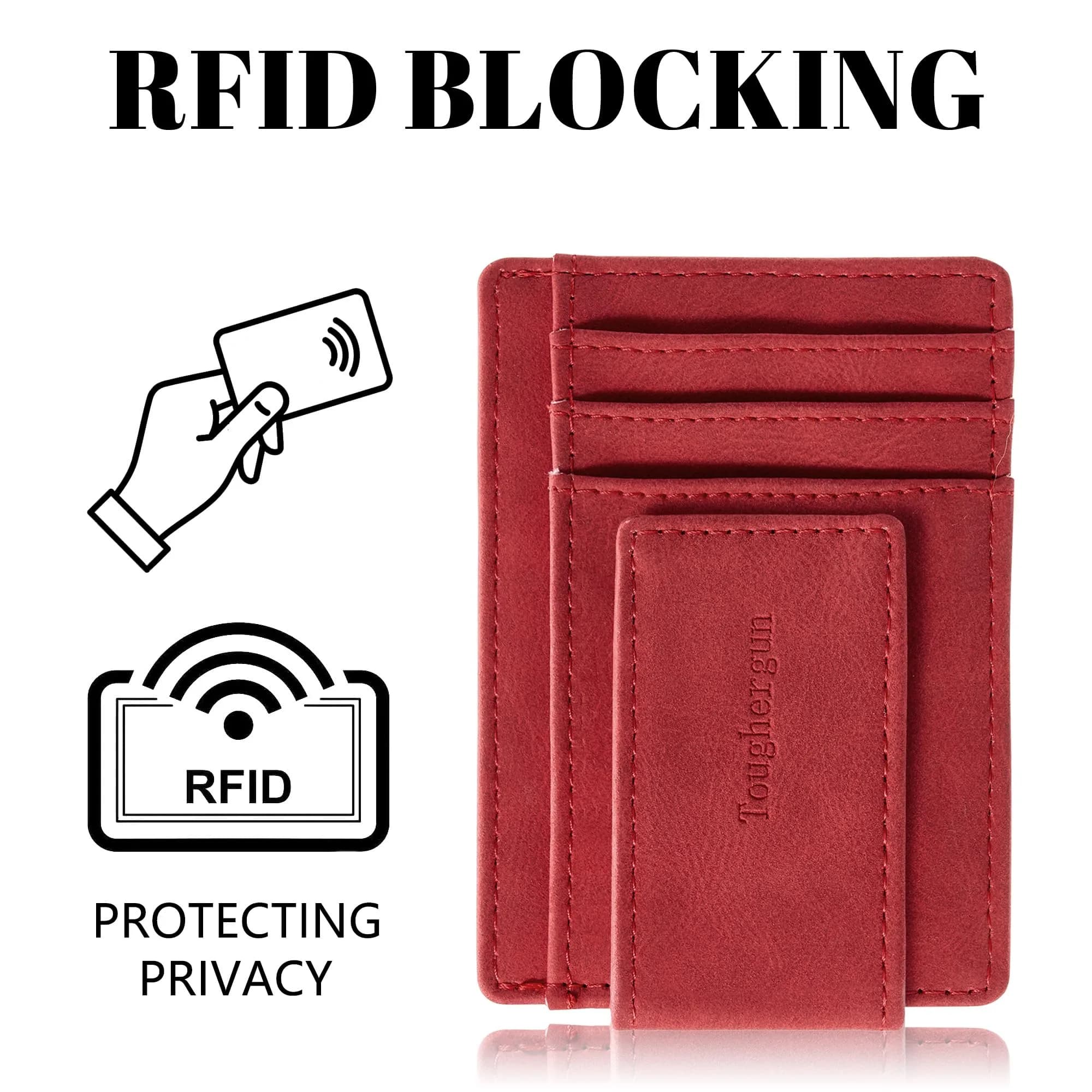 Toughergun Slim Wallet for Men RFID Blocking Money Clip, Minimalist Front Pocket Credit Card Holder, Magnetic Thin Mens Wallets with ID Window (Red) | Holds 7 Cards & 30 Bills - view 6