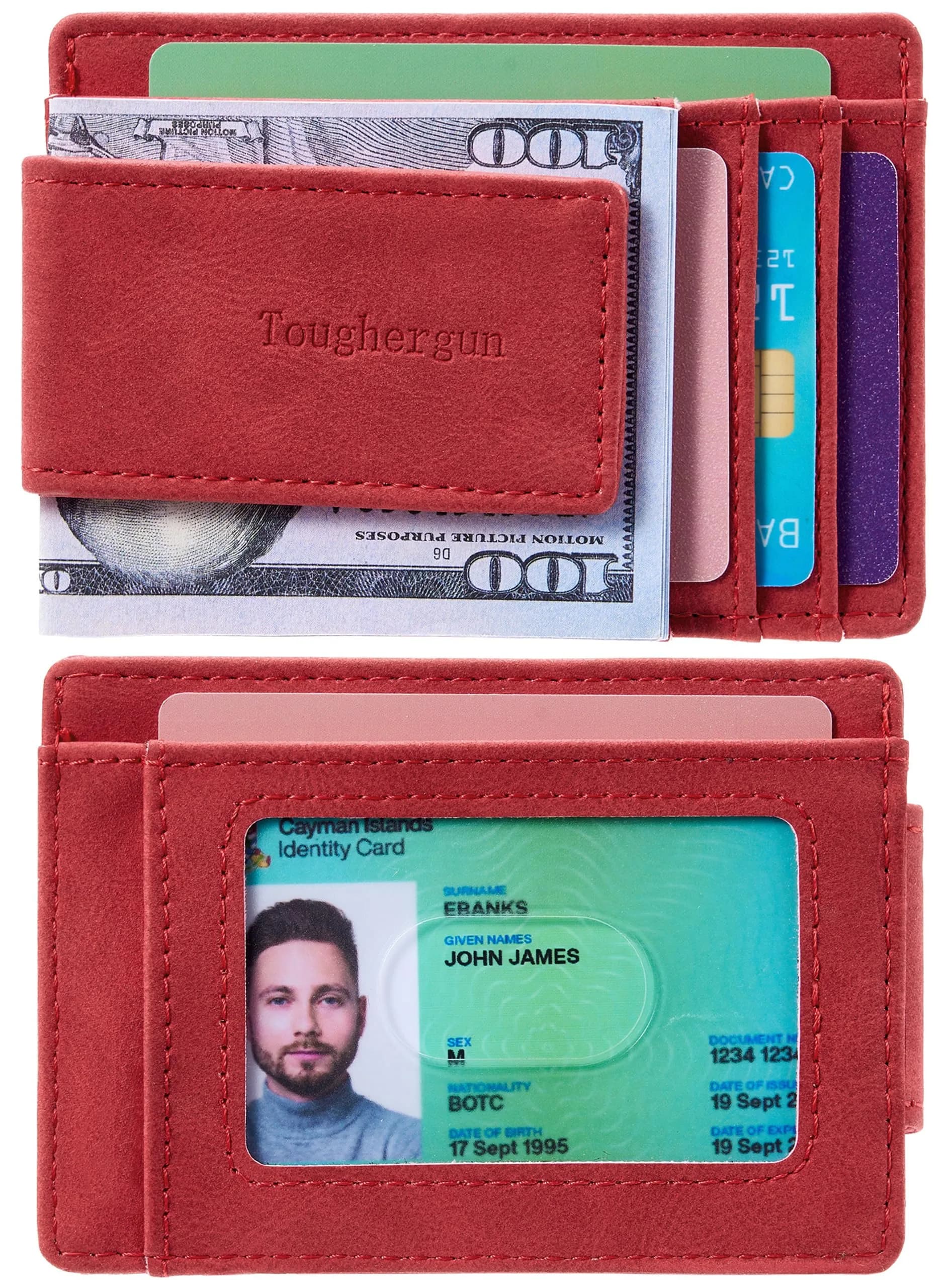 Toughergun Slim Wallet for Men RFID Blocking Money Clip, Minimalist Front Pocket Credit Card Holder, Magnetic Thin Mens Wallets with ID Window (Red) | Holds 7 Cards & 30 Bills - view 2