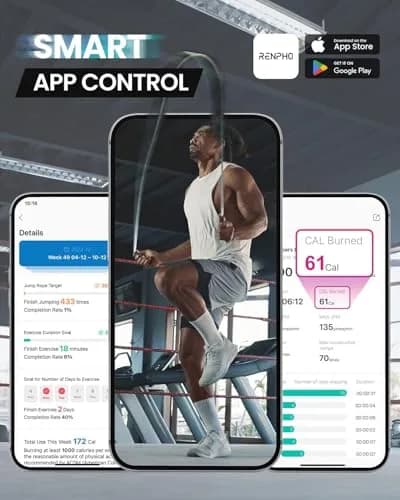 RENPHO Smart Jump Rope with Counter | App Data Tracking, LCD Display, Adjustable Length thumbnail 2