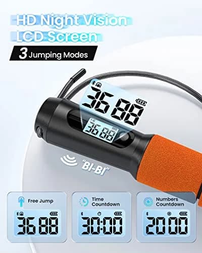 RENPHO Smart Jump Rope with Counter | App Data Tracking, LCD Display, Adjustable Length thumbnail 3