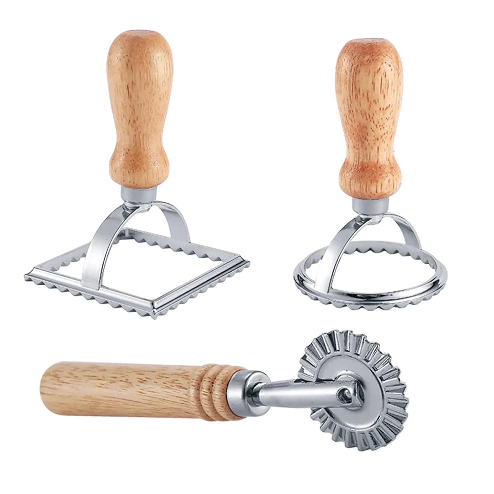 HSP-HSWITI Ravioli Maker Stamp Cutter Set with Wooden Handles | Aluminum & Wood, 3-Piece