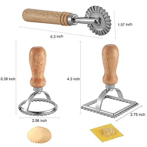 HSP-HSWITI Ravioli Maker Stamp Cutter Set with Wooden Handles | Aluminum & Wood, 3-Piece thumbnail 6