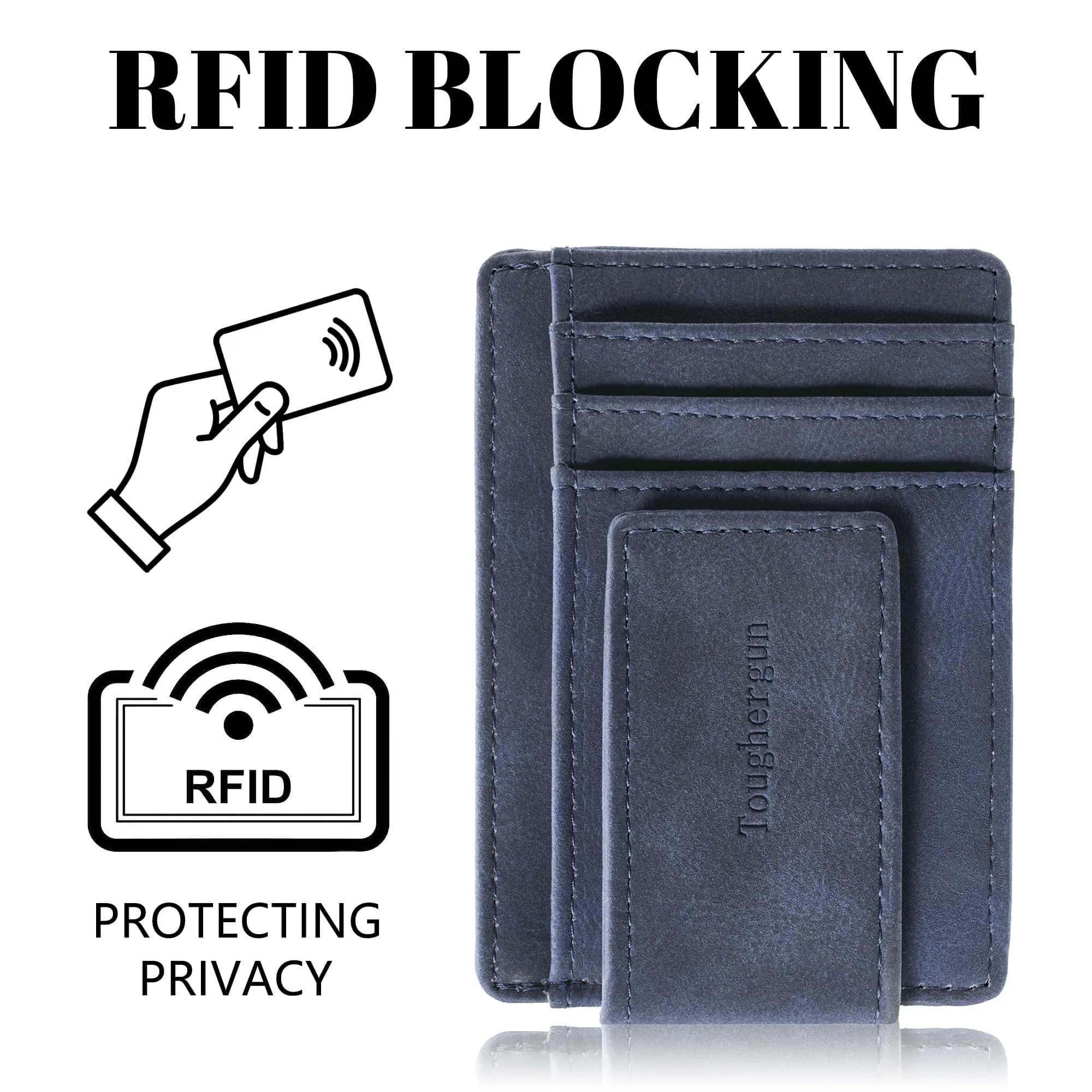 Toughergun Slim Wallet RFID Blocking Money Clip Navy Blue | Minimalist Front Pocket Credit Card Holder - view 6