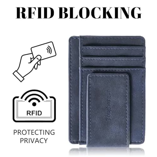 Toughergun Slim Wallet RFID Blocking Money Clip Navy Blue | Minimalist Front Pocket Credit Card Holder thumbnail 6