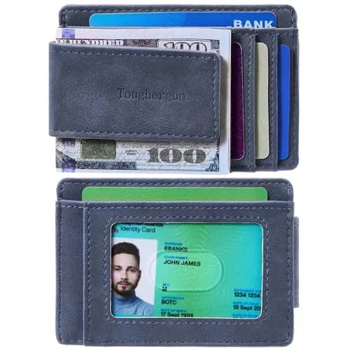 Toughergun Slim Wallet RFID Blocking Money Clip Navy Blue | Minimalist Front Pocket Credit Card Holder thumbnail 2