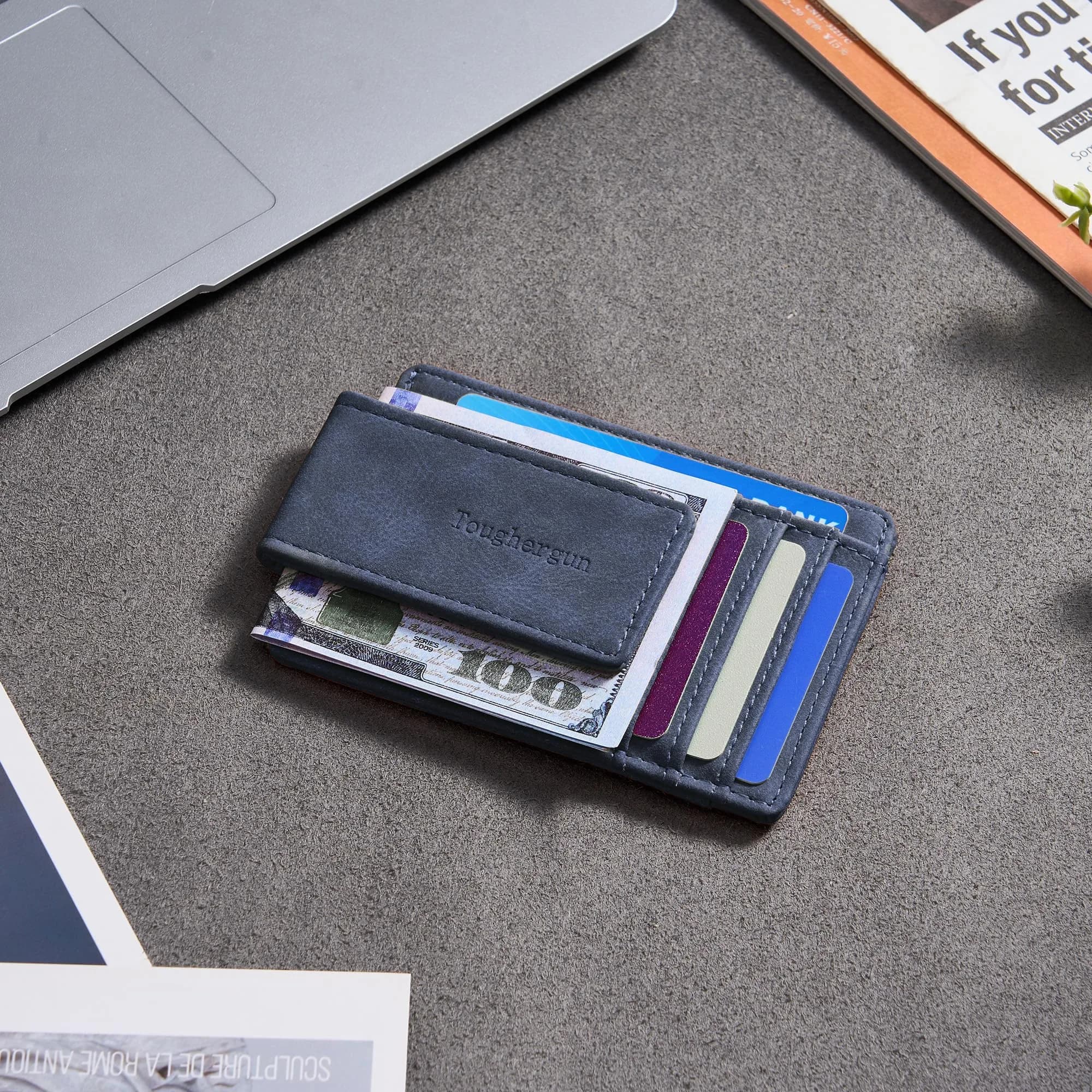 Toughergun Slim Wallet RFID Blocking Money Clip Navy Blue | Minimalist Front Pocket Credit Card Holder - view 3