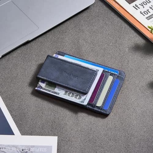 Toughergun Slim Wallet RFID Blocking Money Clip Navy Blue | Minimalist Front Pocket Credit Card Holder thumbnail 3
