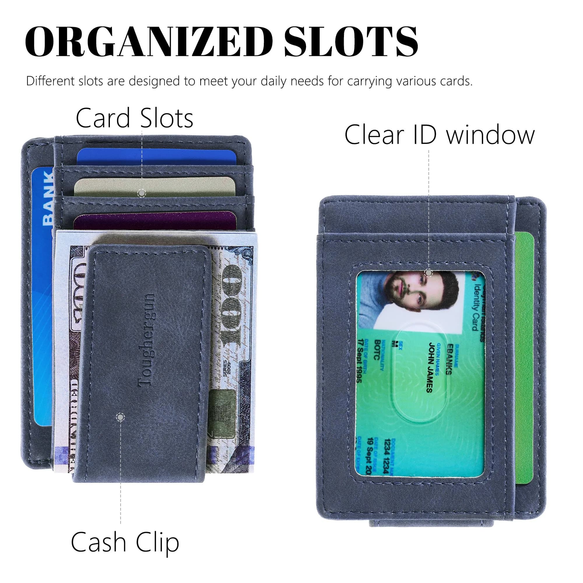 Toughergun Slim Wallet RFID Blocking Money Clip Navy Blue | Minimalist Front Pocket Credit Card Holder - view 4