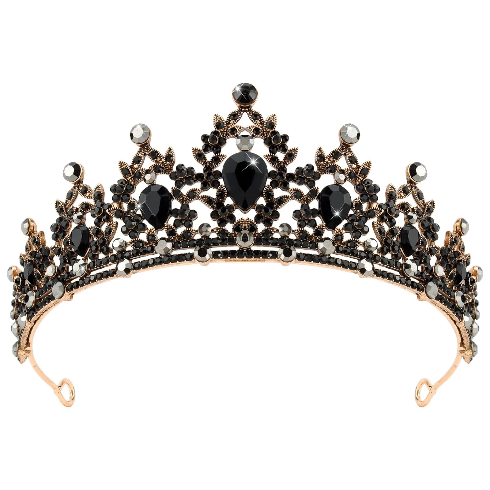 CAVETEE Gothic Crown Headpiece - Black Baroque Tiara with Vintage Rhinestones - Halloween & Bridal Occasions
