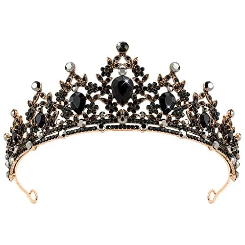 CAVETEE Gothic Crown Headpiece - Black Baroque Tiara with Vintage Rhinestones - Halloween & Bridal Occasions thumbnail 1