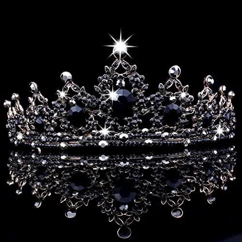 CAVETEE Gothic Crown Headpiece - Black Baroque Tiara with Vintage Rhinestones - Halloween & Bridal Occasions thumbnail 7
