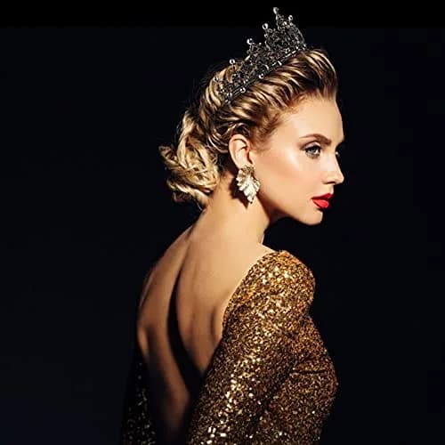 CAVETEE Gothic Crown Headpiece - Black Baroque Tiara with Vintage Rhinestones - Halloween & Bridal Occasions thumbnail 2