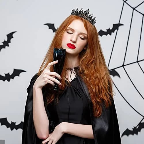 CAVETEE Gothic Crown Headpiece - Black Baroque Tiara with Vintage Rhinestones - Halloween & Bridal Occasions thumbnail 3
