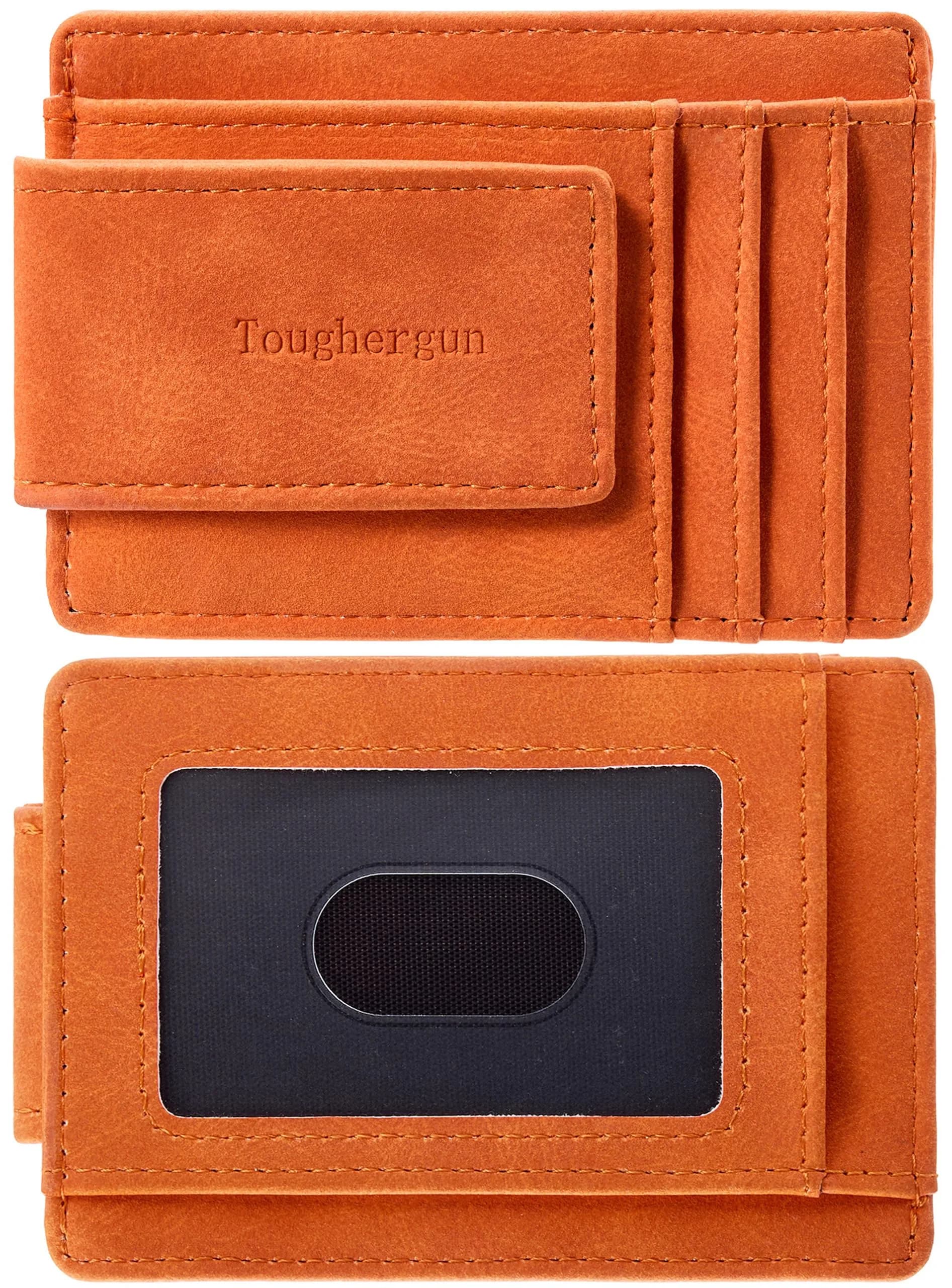 Toughergun Slim Wallet for Men RFID Blocking Money Clip, Minimalist Front Pocket Credit Card Holder, Magnetic Thin Mens Wallets with ID Window (Orange) - main product image