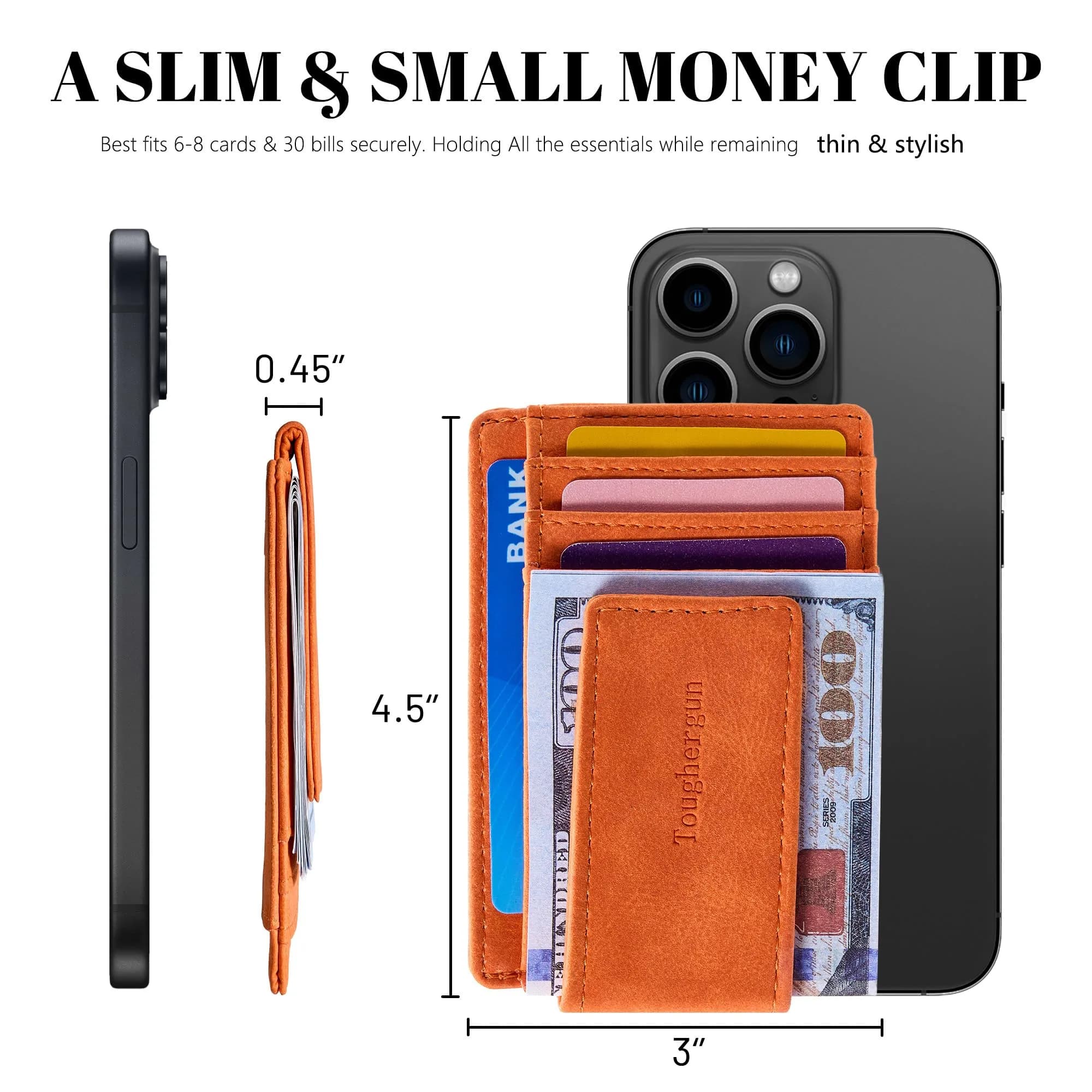 Toughergun Slim Wallet for Men RFID Blocking Money Clip, Minimalist Front Pocket Credit Card Holder, Magnetic Thin Mens Wallets with ID Window (Orange) - view 7