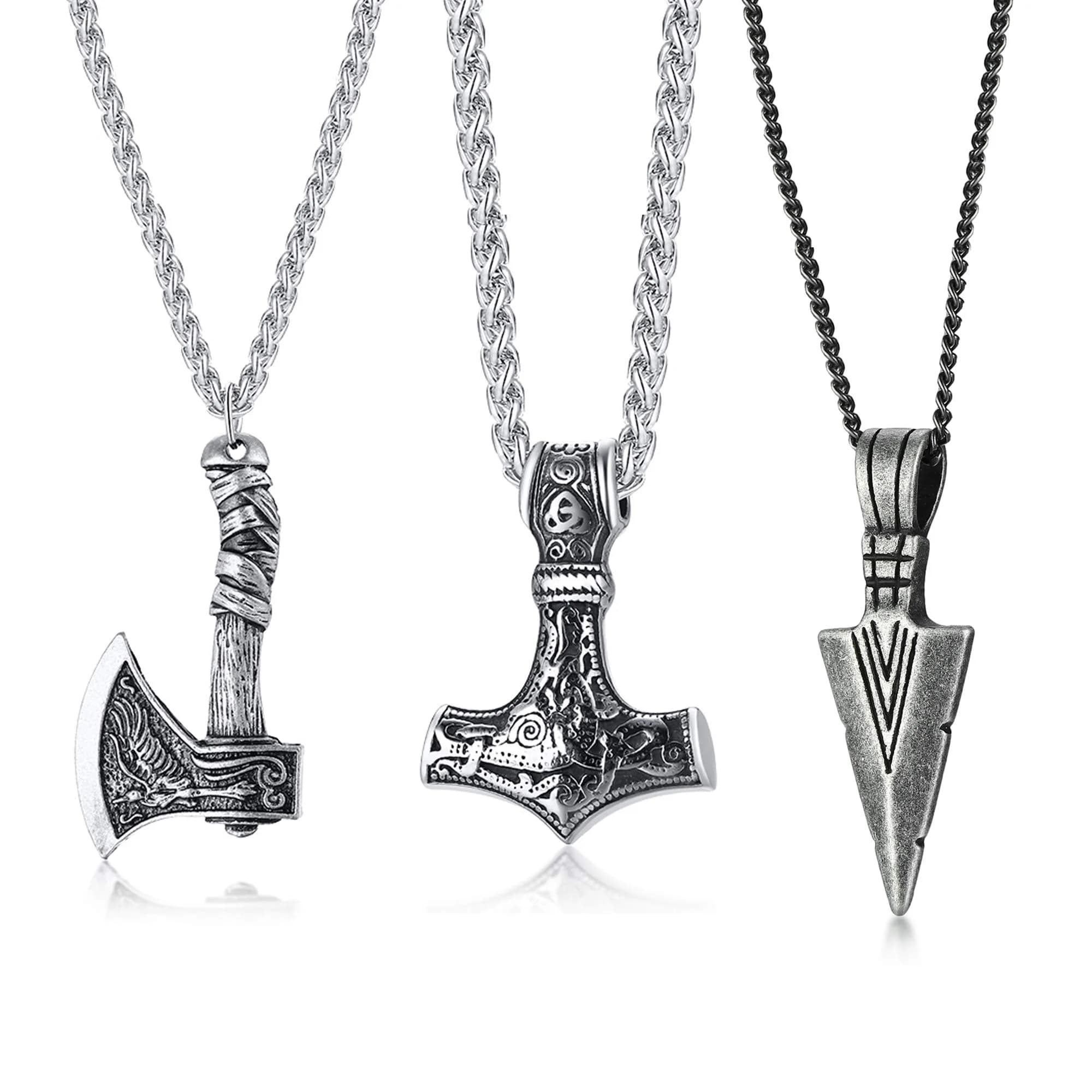 VNOX 3 Pcs Norse Viking Necklace for Men Thors Hammer & Viking Amulet | Durable Stainless Steel, 24 Inch Chains