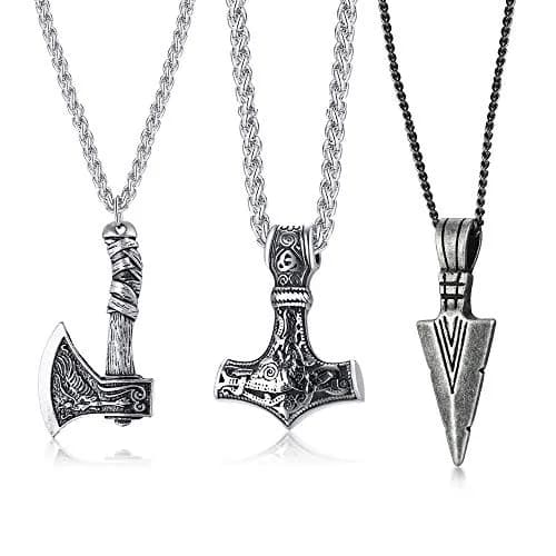 VNOX 3 Pcs Norse Viking Necklace for Men Thors Hammer & Viking Amulet | Durable Stainless Steel, 24 Inch Chains thumbnail 1
